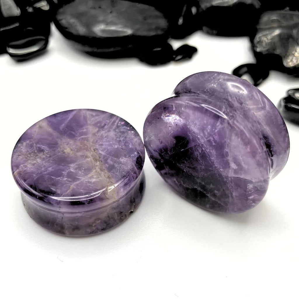 Premium Purple Amethyst Stone Plugs Ear Gauges Double Flare