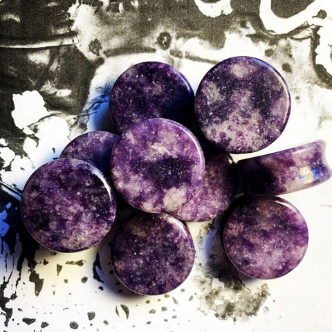 Moondevite Stone Plugs - Purple with White Flecks and Specks.