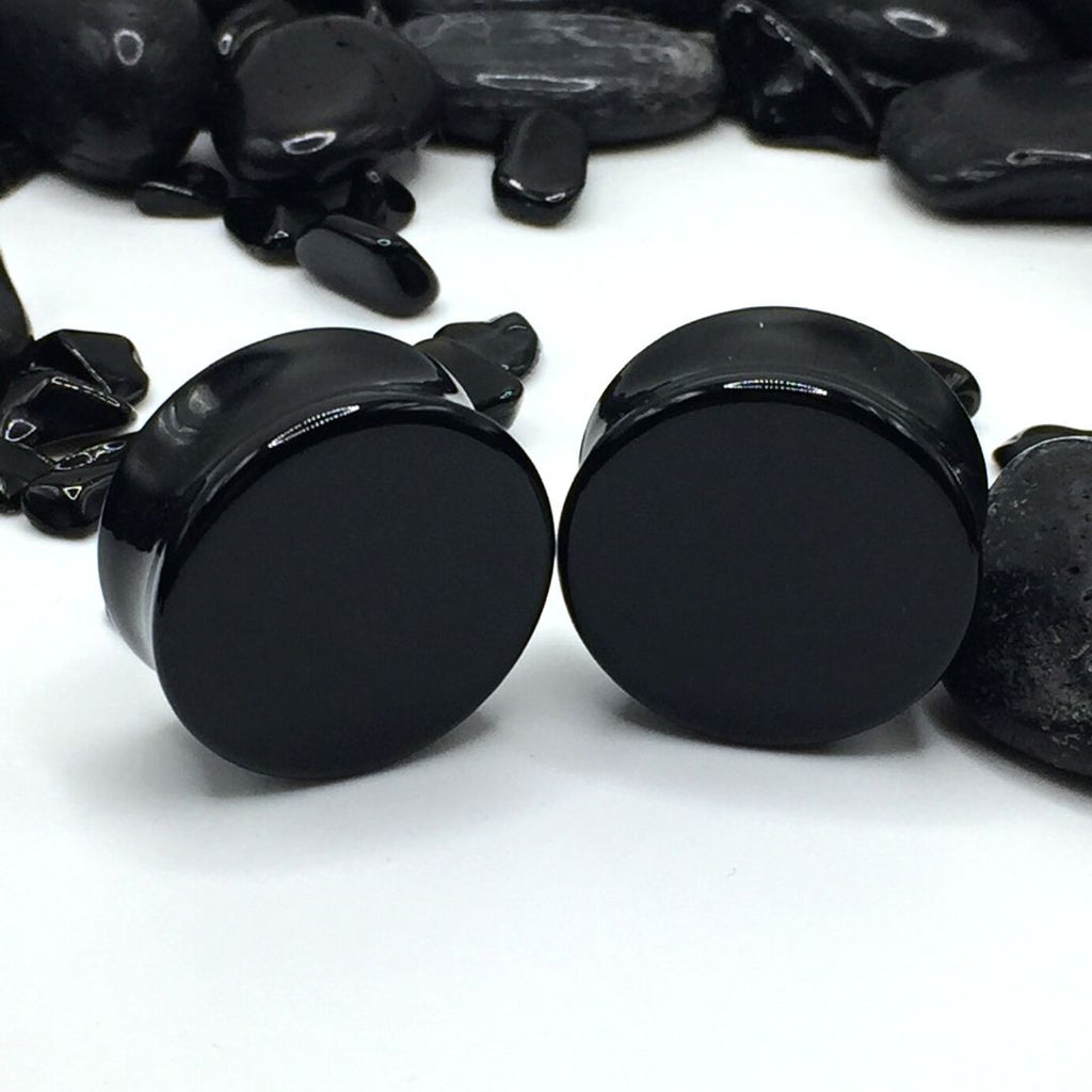 Premium Black Obsidian Plugs Ear Gauges Double Flare ThePlugCrate