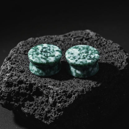 Pair of deep aqua blue Amazonite stone plugs for stretched lobes. Natural gauges sized 6mm to 25mm. Alt jewelry.
