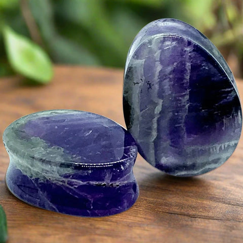 Amethyst Stone Teardrop Plugs with rich lavender hue