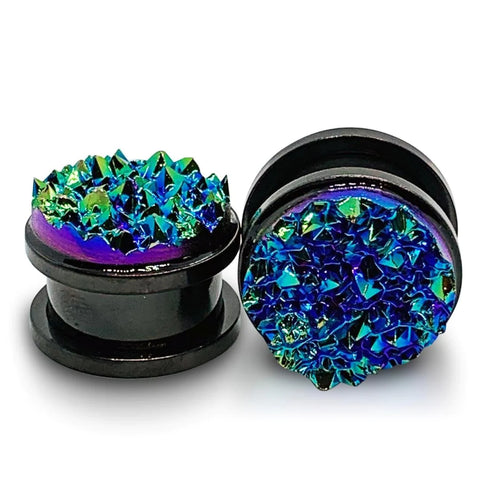 Blue Druzy Screw Fit Plugs