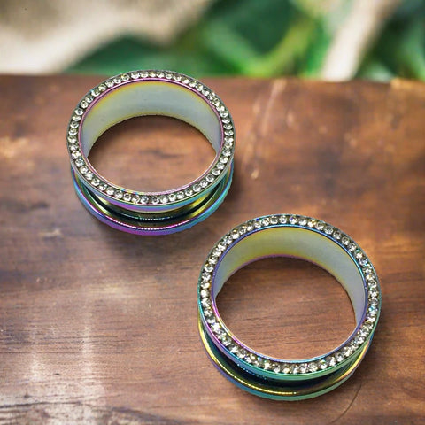 Gem Lined Rainbow Steel Tunnels, displaying a spectrum of colors with an inner sparkle.