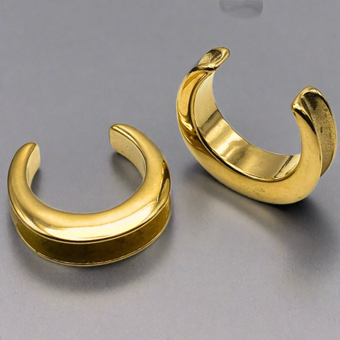 Gold crescent saddle spareaders for stretched ears