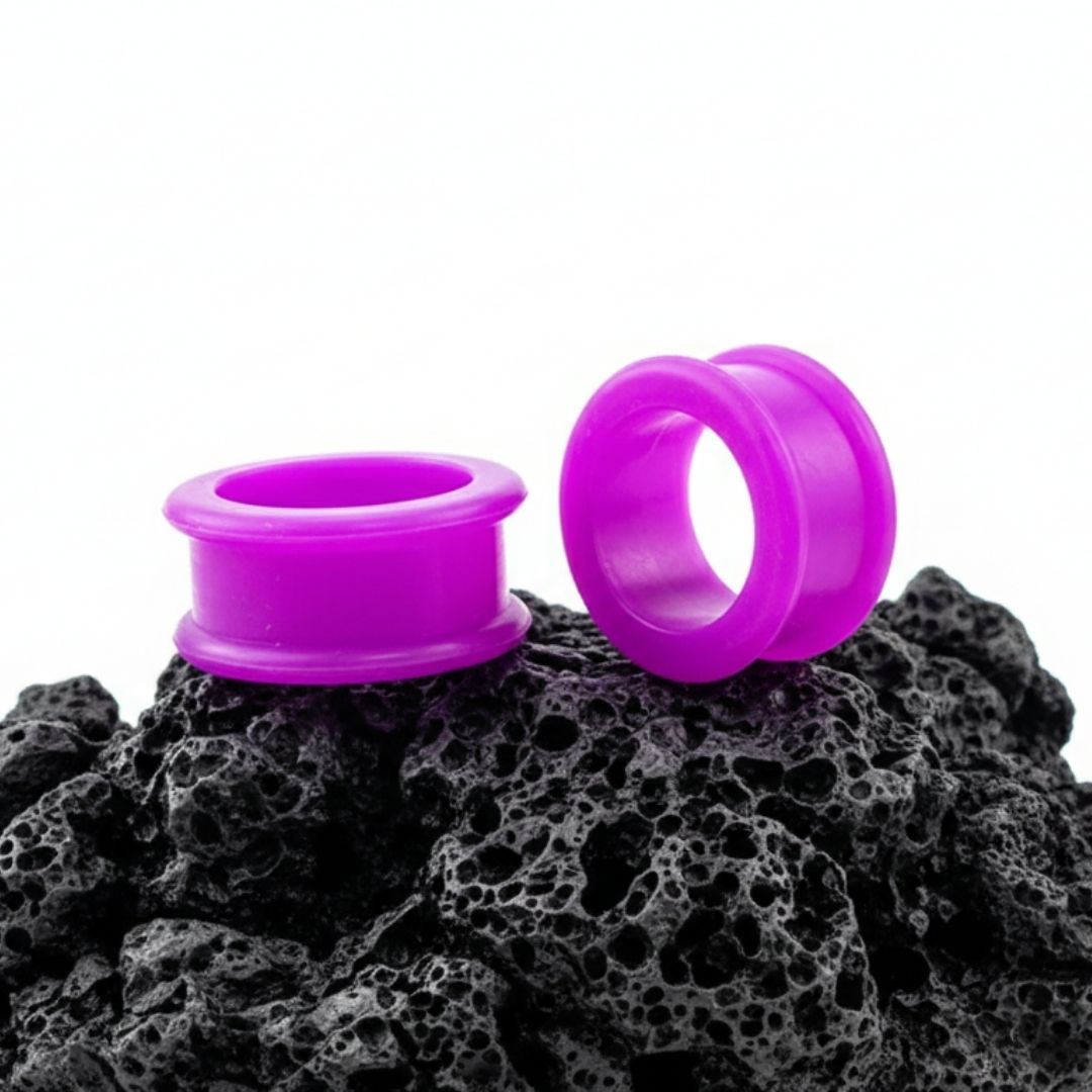Purple Silicone Tunnels (Tubes) for stretched ears. Flexible, lightweight gauges available in sizes 4mm to 25mm.