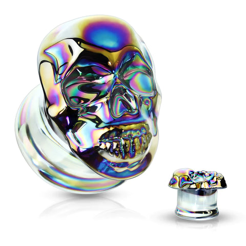 Rainbow Skull Pyrex Glass Plugs
