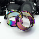 Vibrant rainbow-colored steel tunnels with a double flare finish.