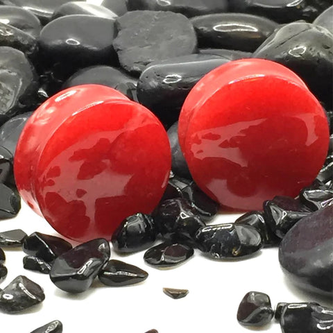 Fiery Red Jade Stone Plugs for Ear Stretching.