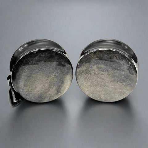 Metallic Silver Obsidian Stone Ear Plugs.