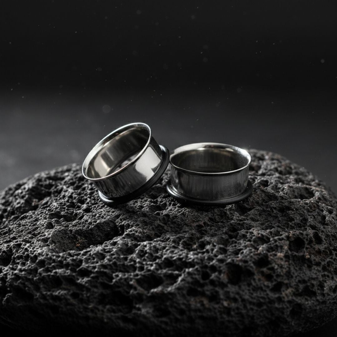 Single Flare Steel Tunnels (Gauges) for Stretched Ears, 2mm-51mm. Minimalist stainless steel body jewelry.