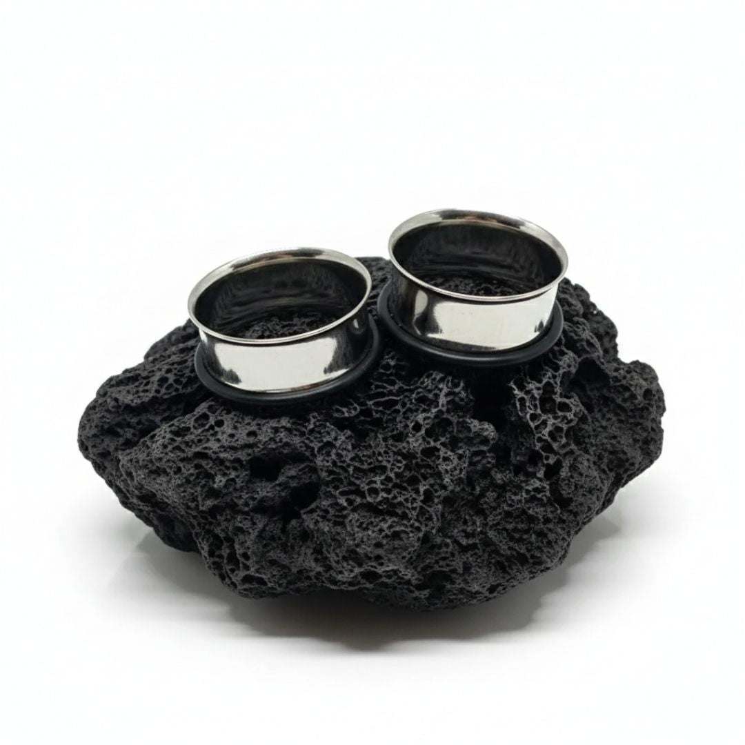 Single Flare Steel Tunnels (Gauges) for Stretched Ears, 2mm-51mm. Minimalist stainless steel body jewelry.