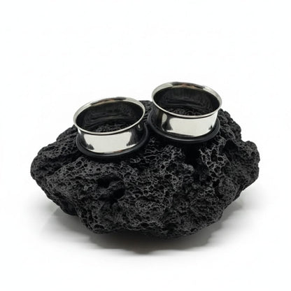 Single Flare Steel Tunnels (Gauges) for Stretched Ears, 2mm-51mm. Minimalist stainless steel body jewelry.