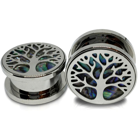 Steel Tree of Life Plugs With Abelone Inlay Plugs