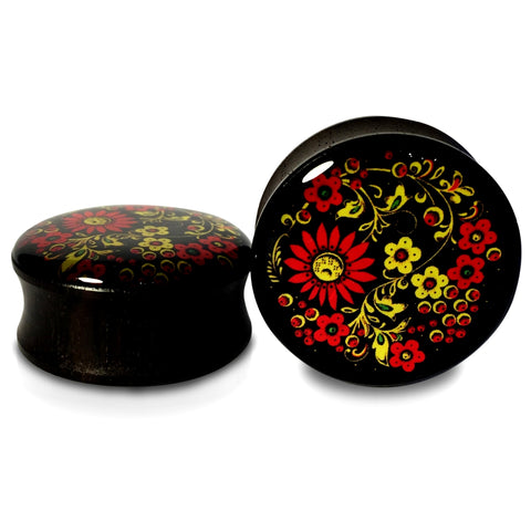Ebony Wood With Antique Floral Pattern Inlay Plugs