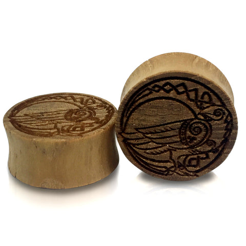 Engraved Odin's Raven Teak Wood Plugs