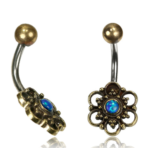 Flower With Blue Opal Belly Ring