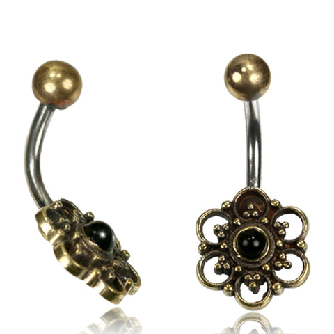 Flower with Onyx Stone Belly Ring