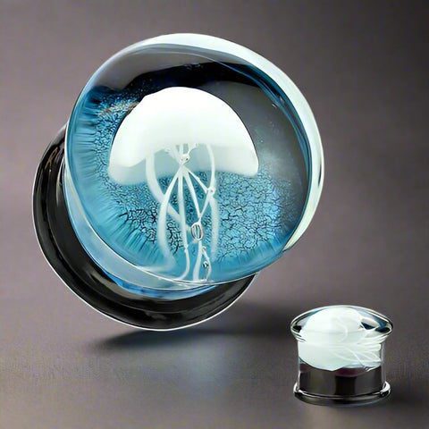 Glass Jellyfish Plugs with intricate tentacle design and ethereal glow