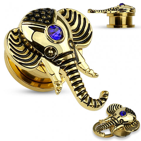 Gold Plated Sapphire CZ Elephant Plugs