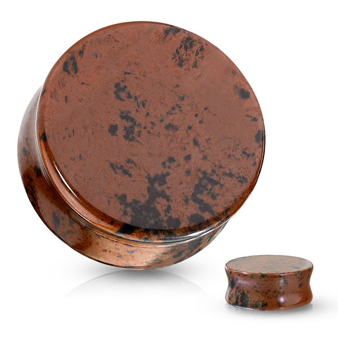 Mahogany Obsidian Stone Plugs - Reddish-Black Swirled Ear Gauges