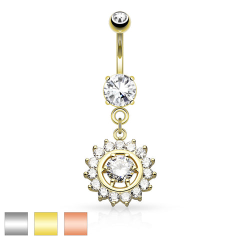 Claw Set CZ With CZ Center Dangle Belly Ring