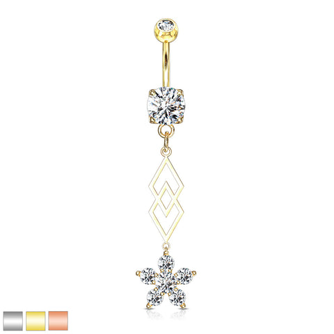 CZ Diamond Flower Belly Ring