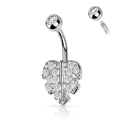 Silver Gem Encrusted Leaf Belly Ring