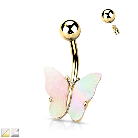 Pink Abelone Butterfly Belly Ring