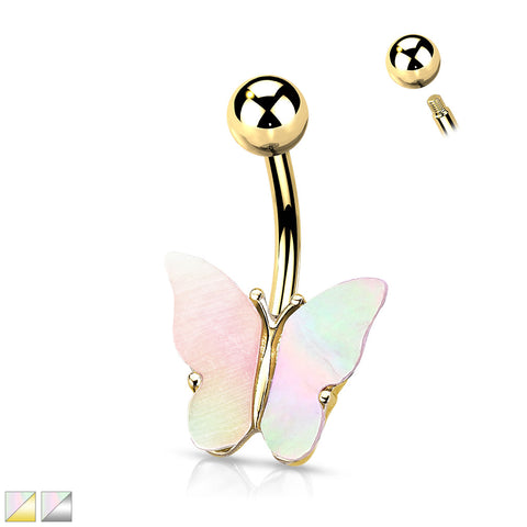 Pink Abelone Butterfly Belly Ring