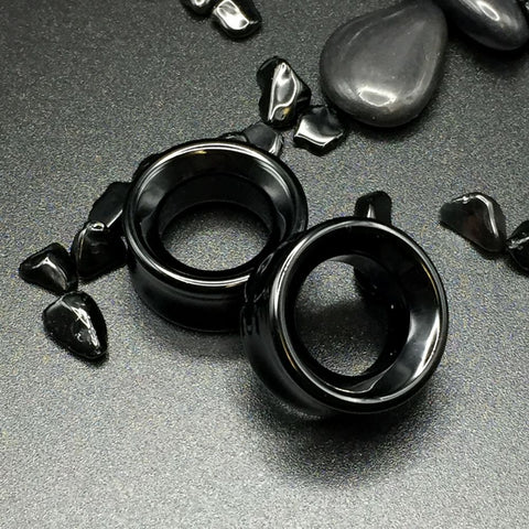 Black Stone Ear Tunnels, Natural Stone Gauges