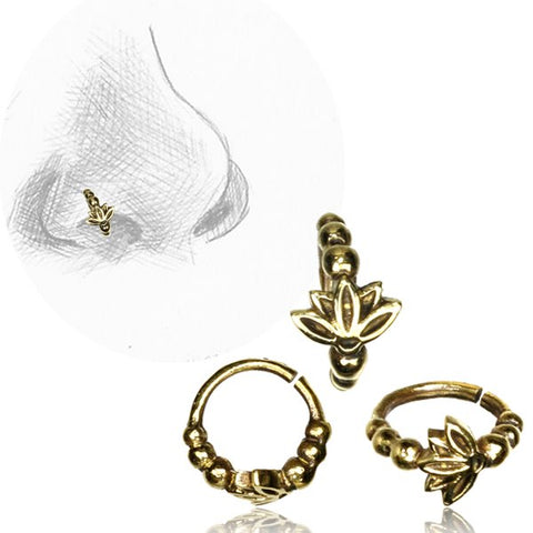 Premium Brass Nose Ring W/ Lotus Flower