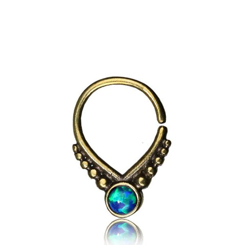 Premium Brass Tribal Septum w/ Blue Opal