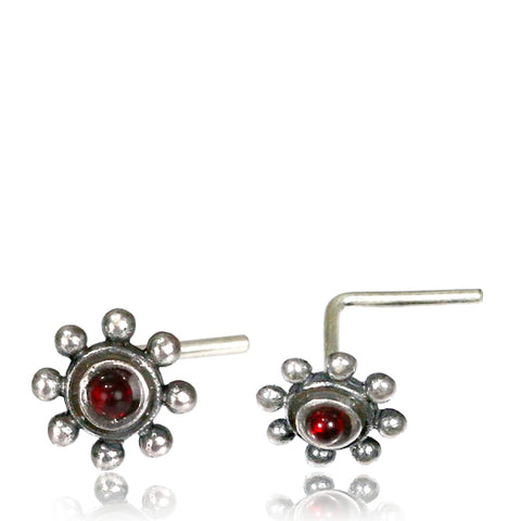 Premium Silver Nose Pin W/ Ruby L-Shaped