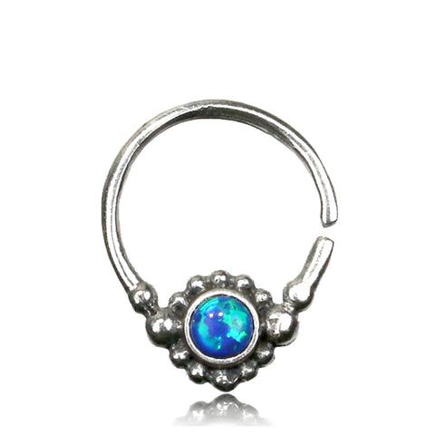 Premium Silver Septum w/ Ocean Blue Opal