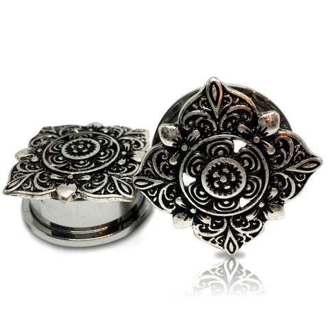 Antique Steel Floral Filigree Plugs