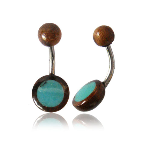 Belly Ring With Tamarind Wood and Turquoise Inlay