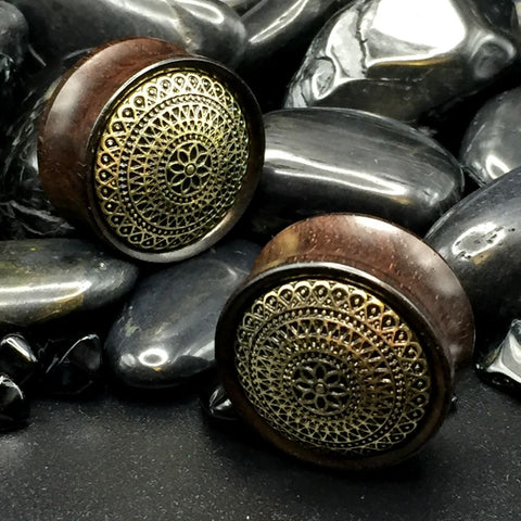 Ebony Wood With Brass Tribal Pattern Inlay