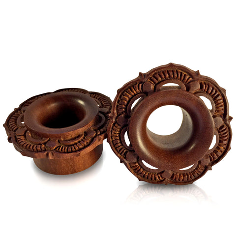 Carved Tribal Flower Eyelets on Sawo Wood