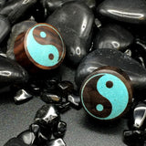 Sono Wood Plugs With Crushed Turquoise Yin and Yang